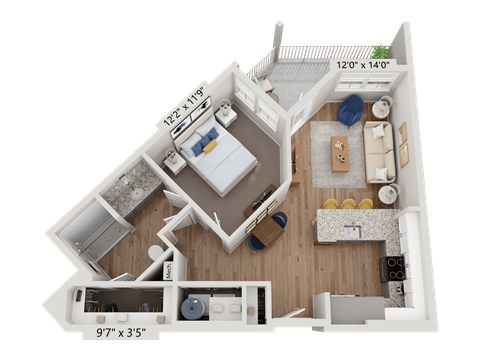 Floor plan image of A2, 1-bedroom apartment